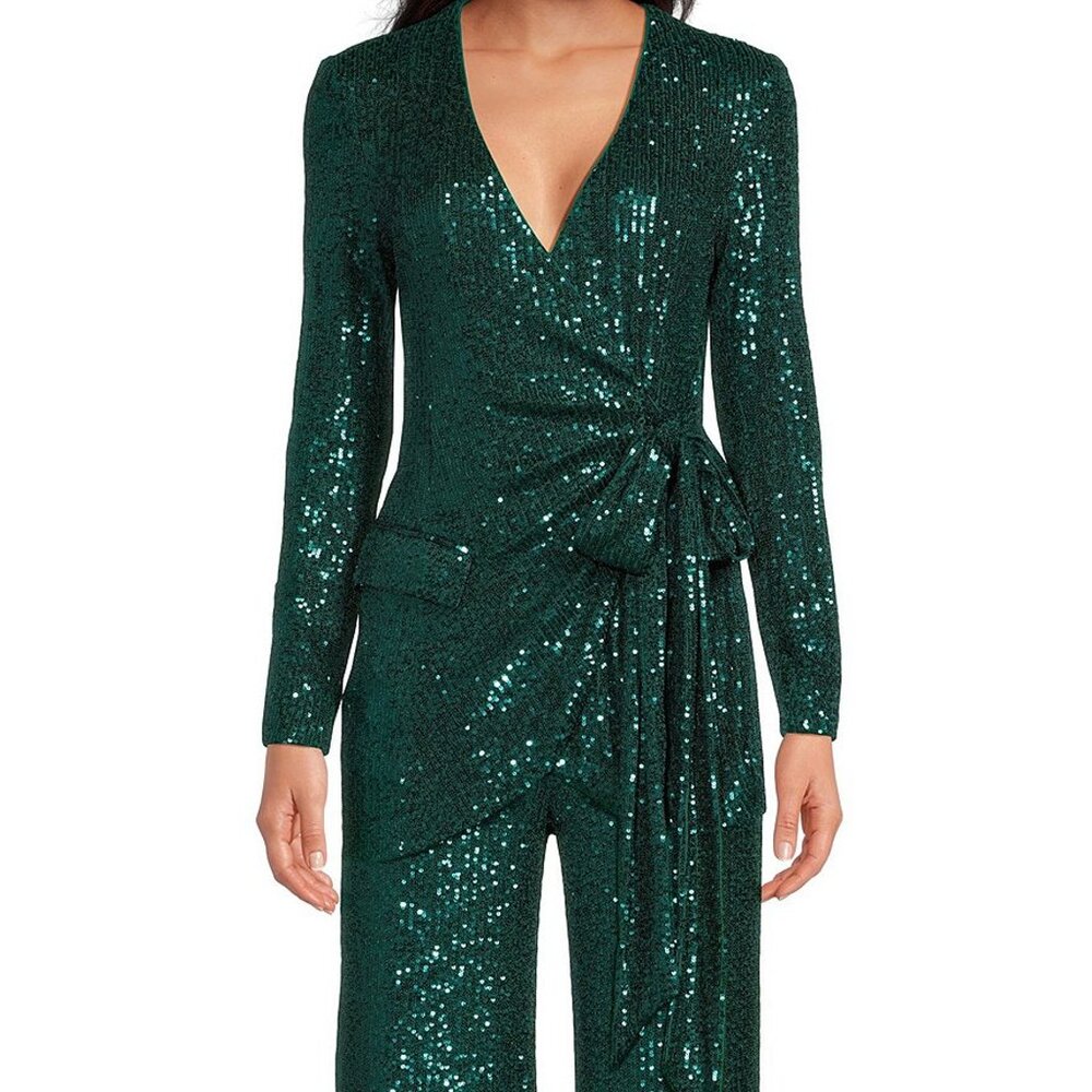 Sequin Wrap Jacket - Green - image 3